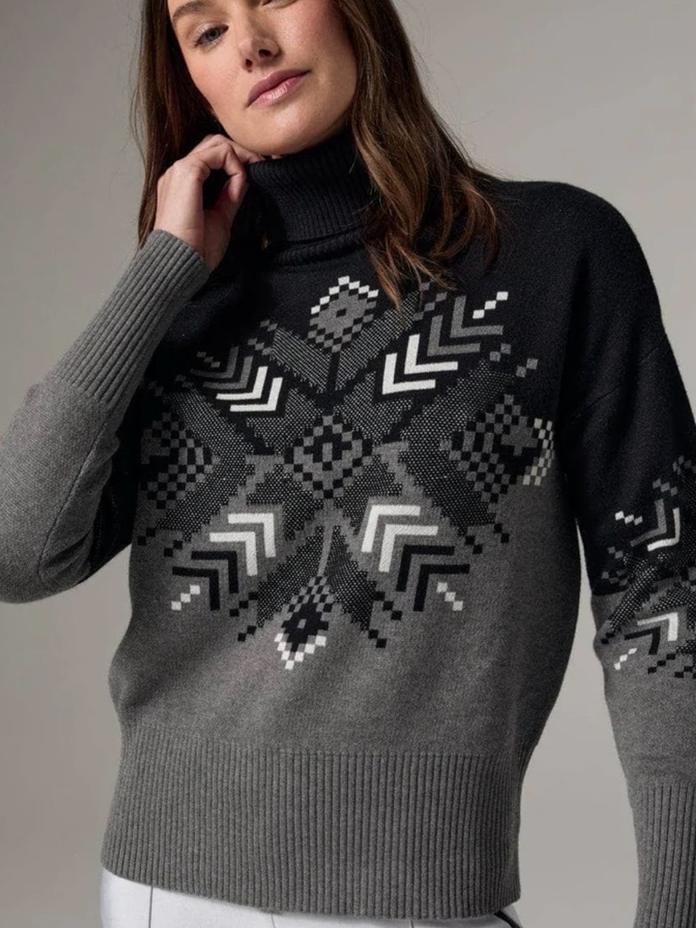 Alp N Rock Black and Gray Snowflake Turtleneck Sweater